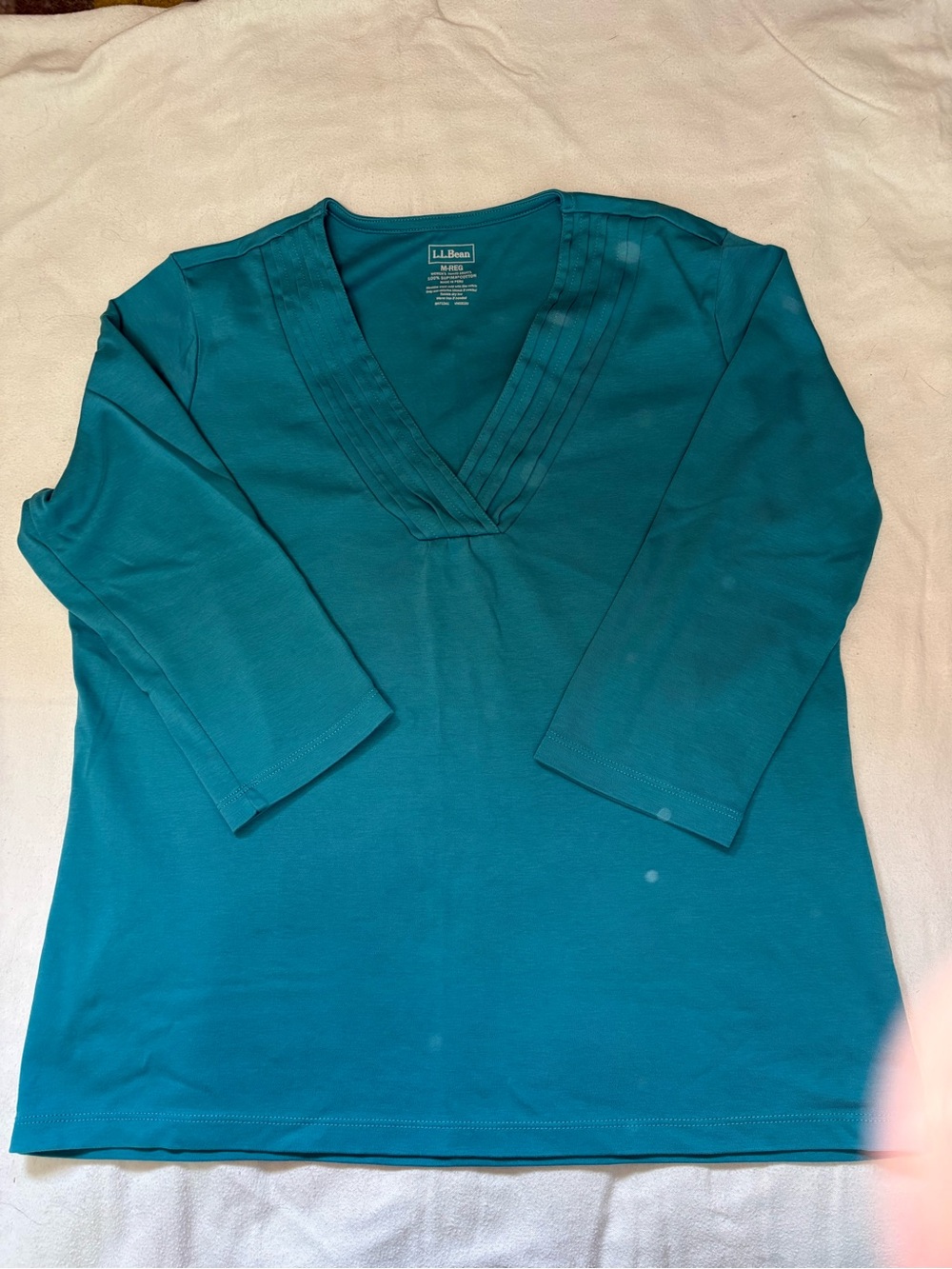 L.L. Bean Teal V-Neck 3/4 Sleeve Women's Top